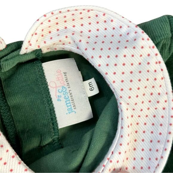 James & Lottie Boys 6M Green Corduroy Dressy Bubble Polka Dot Collar Holiday - Picture 4 of 4